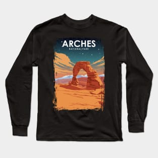 Arches National Park at Night Vintage Minimal Retro Travel Poster Long Sleeve T-Shirt